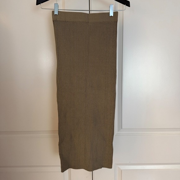 Anine Bing Dresses & Skirts - Anine Bing Khaki Taupe Ribbed Knit Midi Skirt Size S Small Rayon Blend Stretch